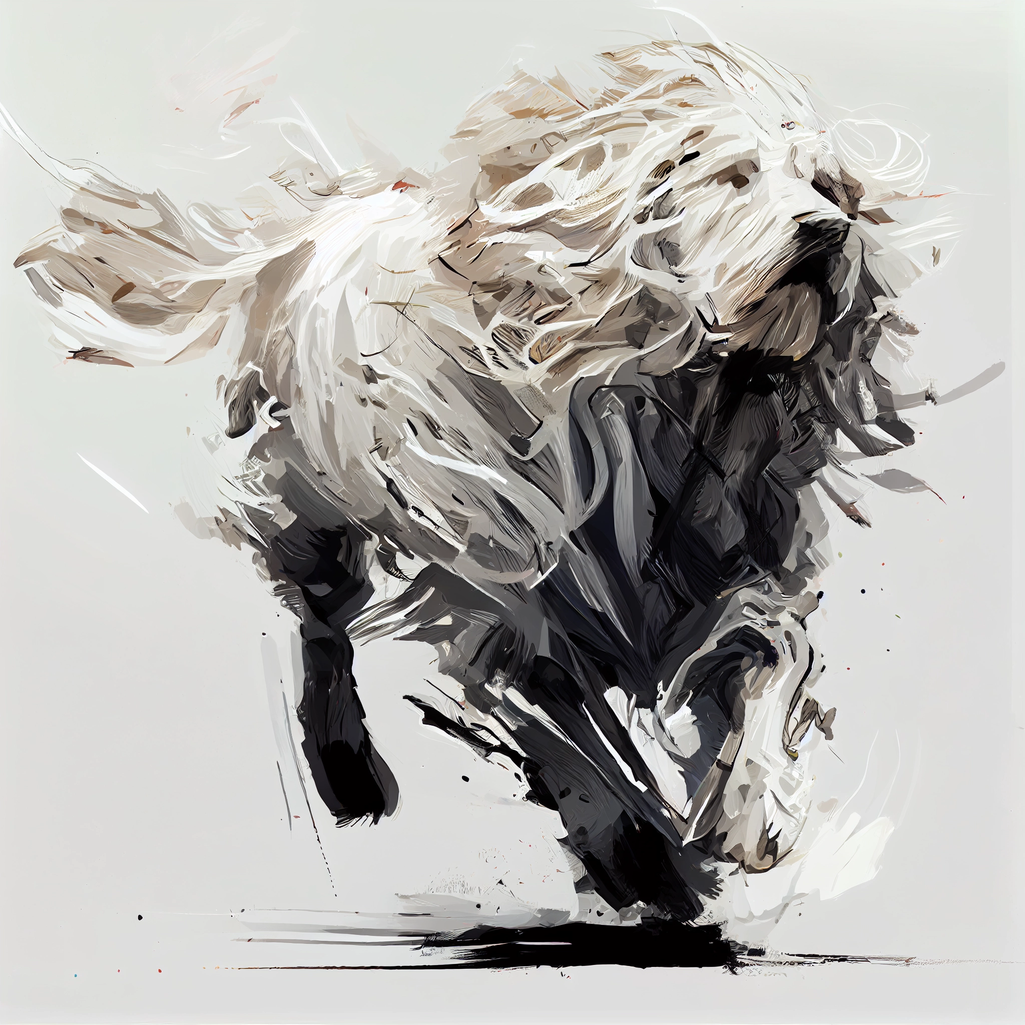 Bold Brushstrokes: Jumping Komondor Dog Art