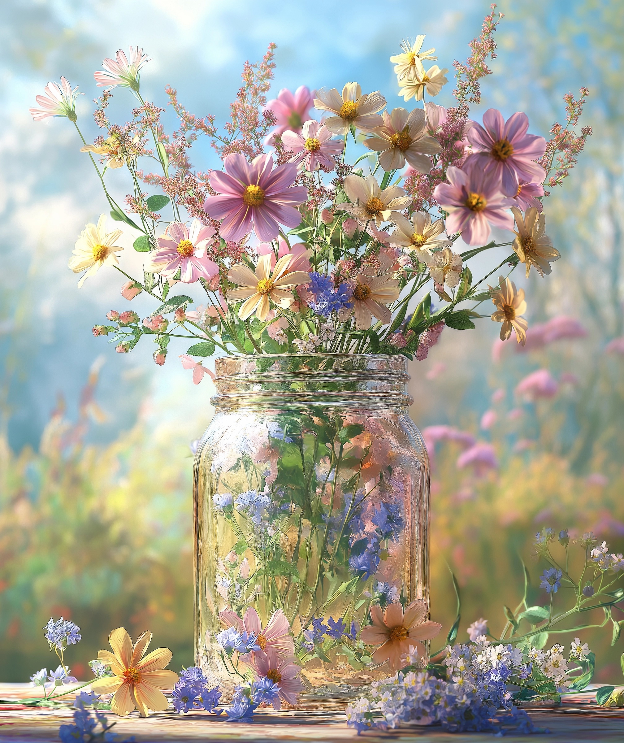 Chic Wildflower Arrangements in Mason Jars