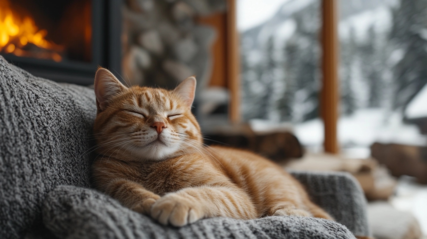 Cozy Cat Dreams: Winter Retreat by the Fire