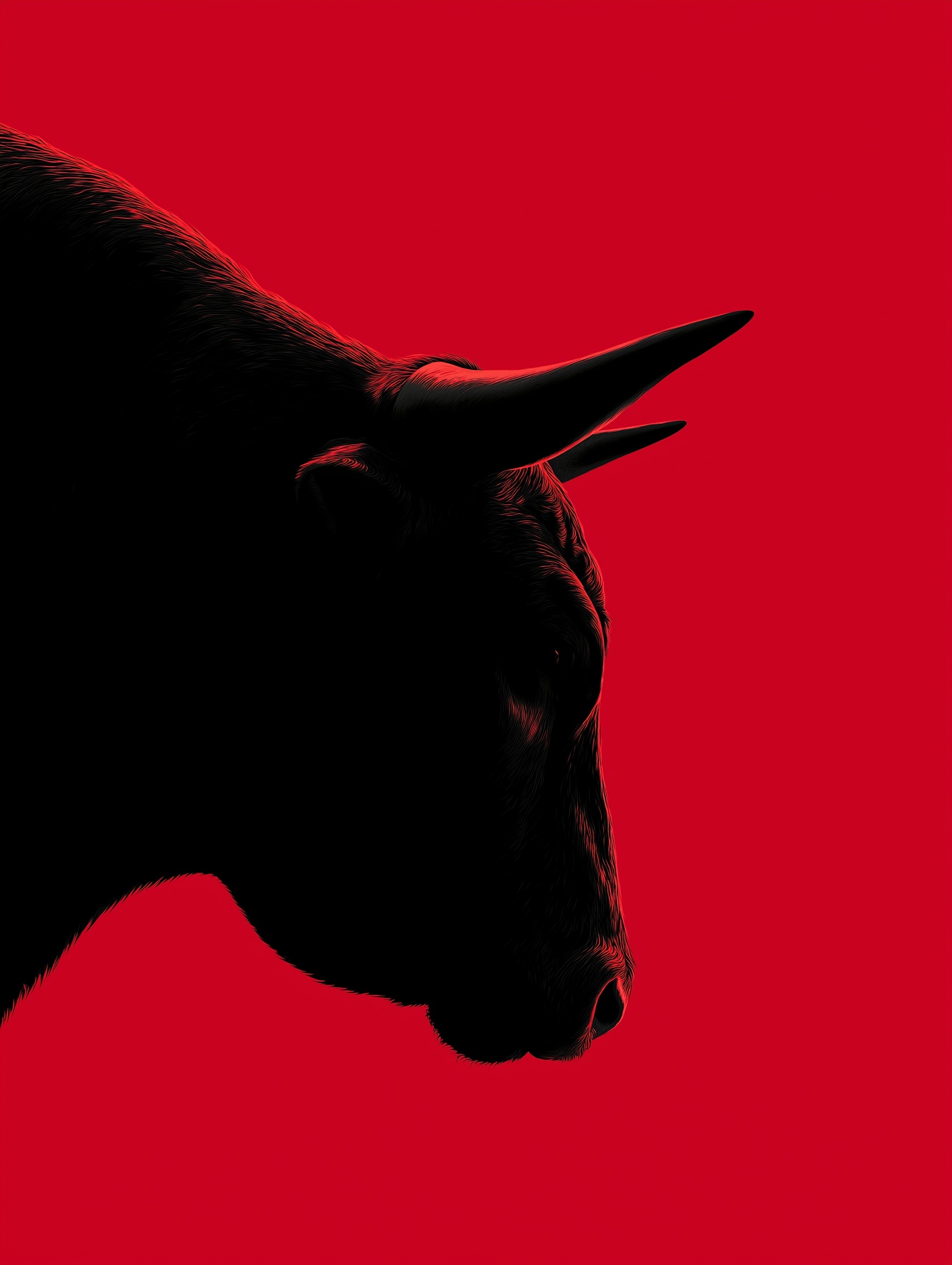 Bold Bull Silhouette on Vibrant Red Backdrop
