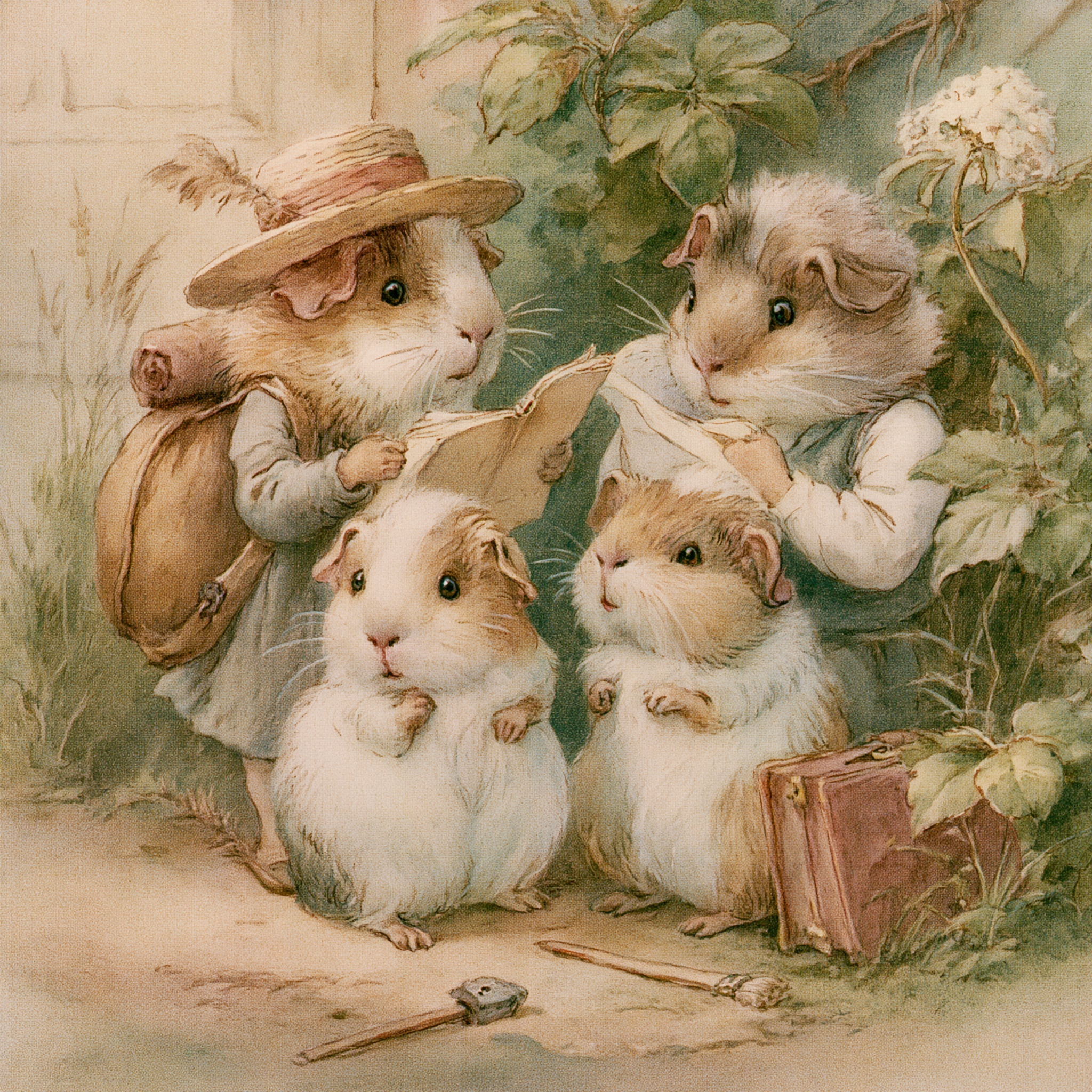 Adorable Guinea Pigs' School Adventure Illustration