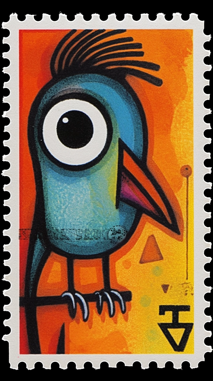 Whimsical Kingfisher Stamp with Intricate Border