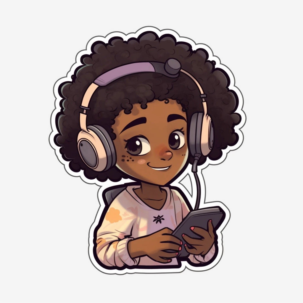 Cute Anime Girl Gaming Sticker - African American