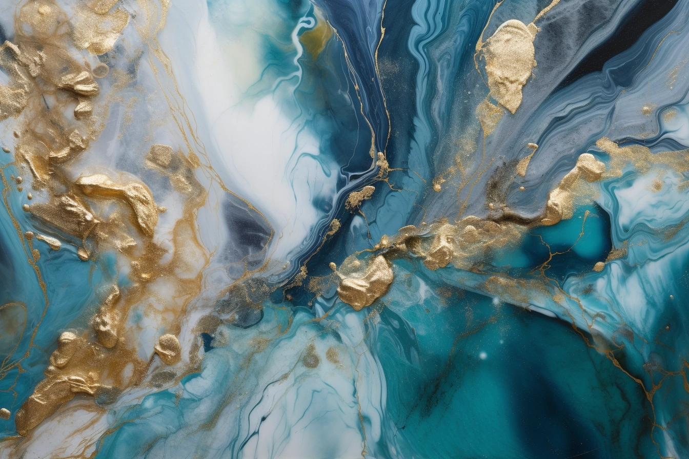 Abstract Marble Wallpaper - Geode Art in Golden & Blue