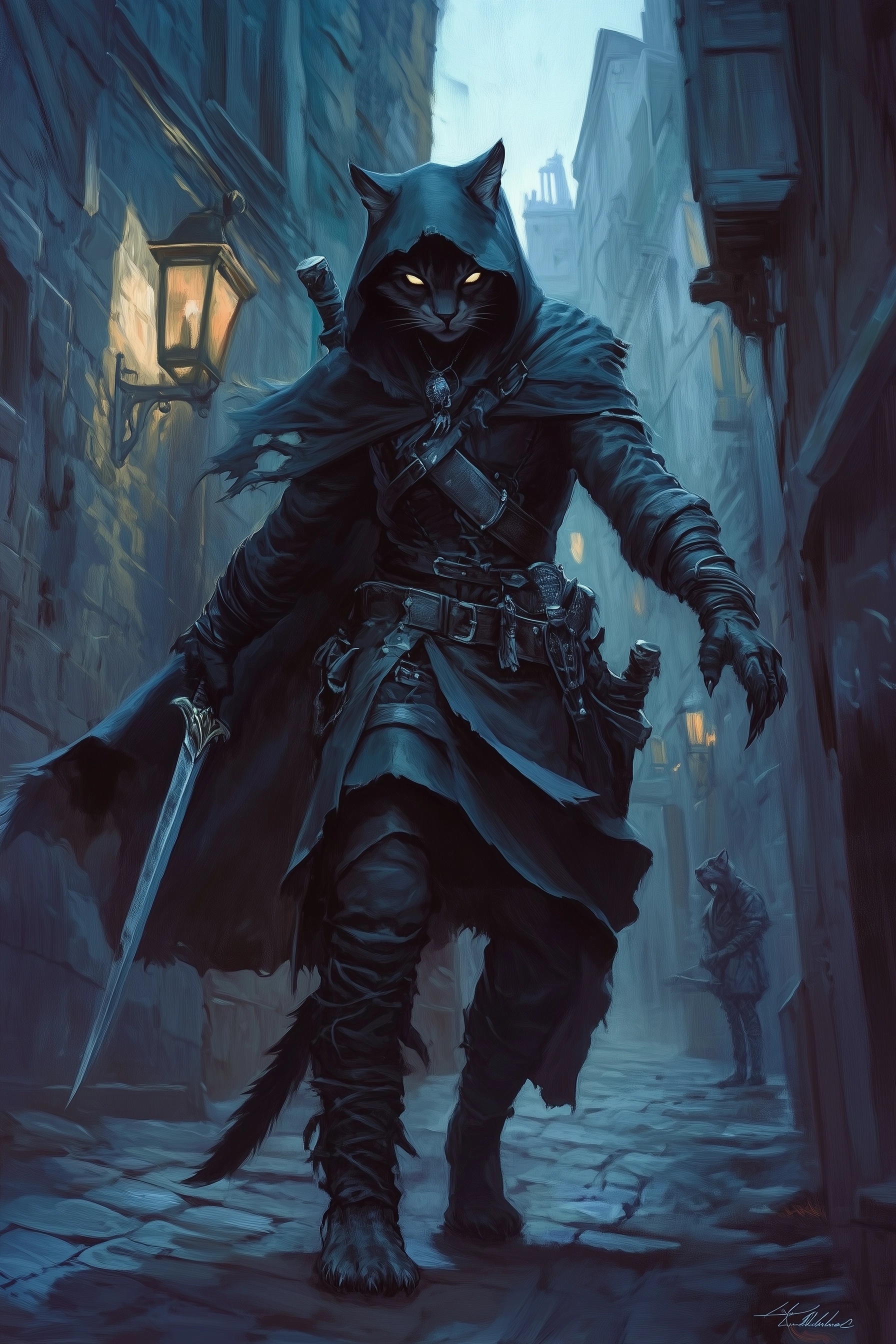 Stealthy Catfolk Thief: Cloaked in Shadows