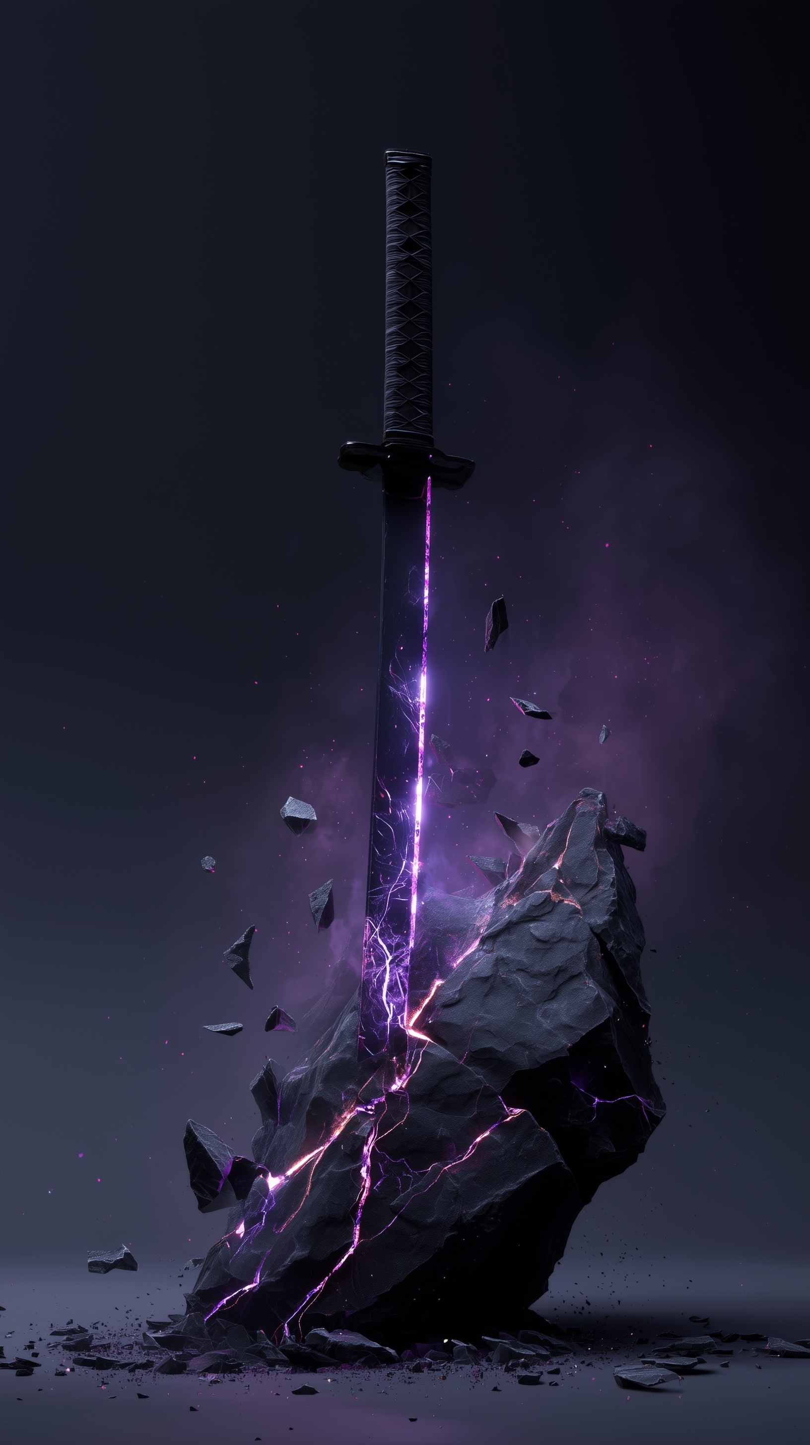 Epic CGI: Void Katana in Cracked Black Stone