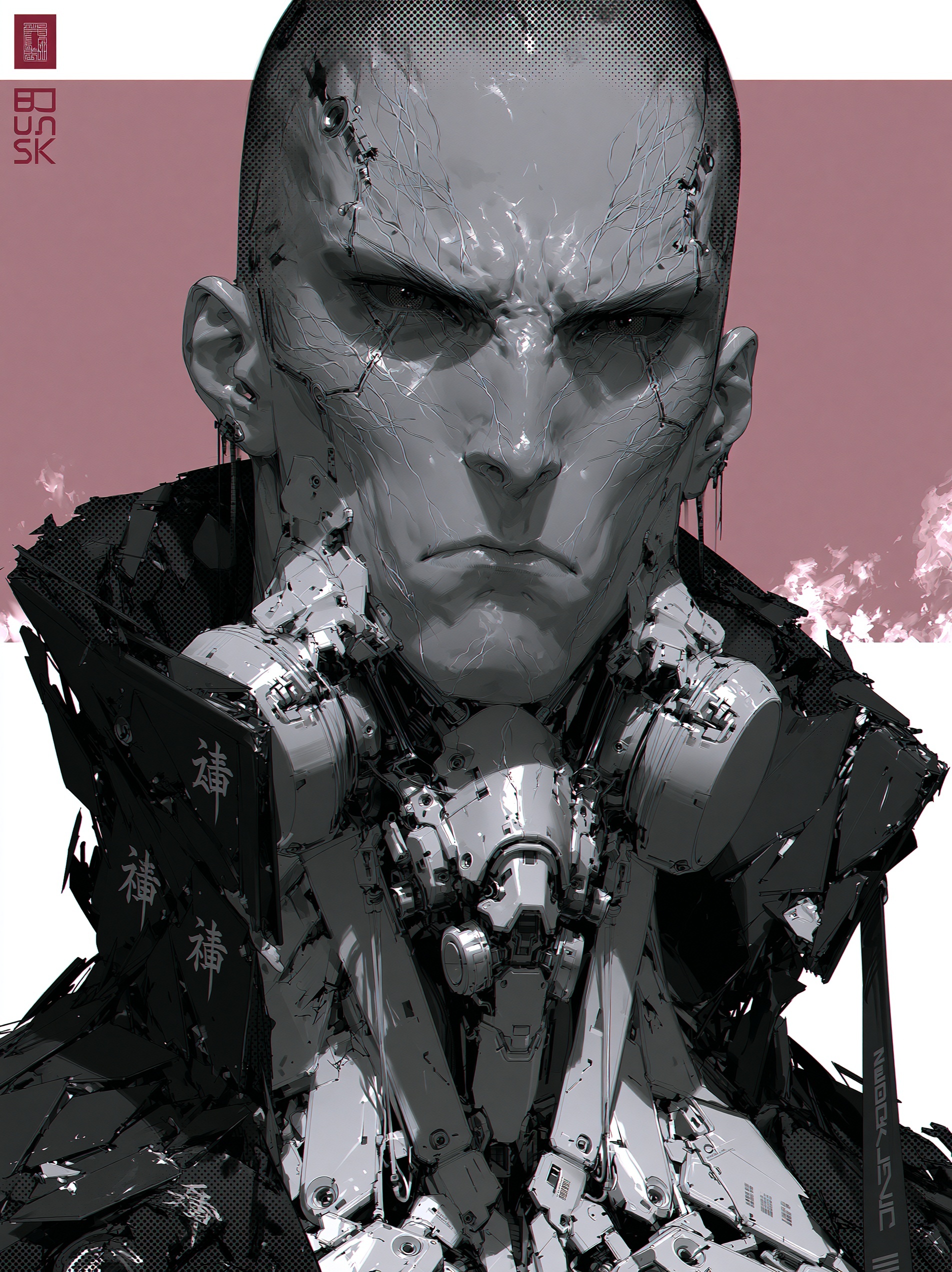 Cyberpunk Cyborg Art: Intense Halftone Detail