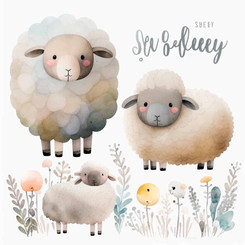 Sweet Sheep Watercolor Clipart for Kids