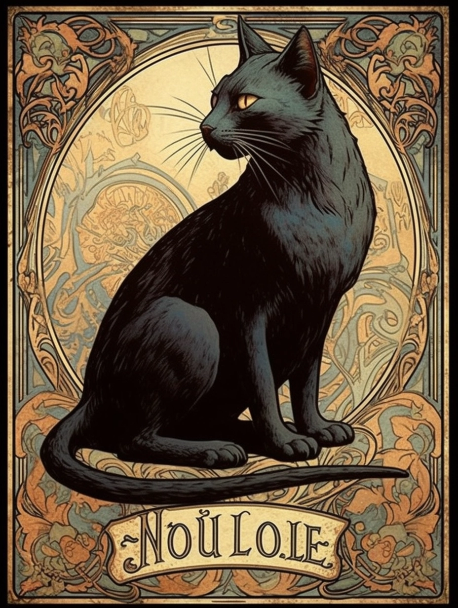 Vintage Art Nouveau Sketch of Chat Noir