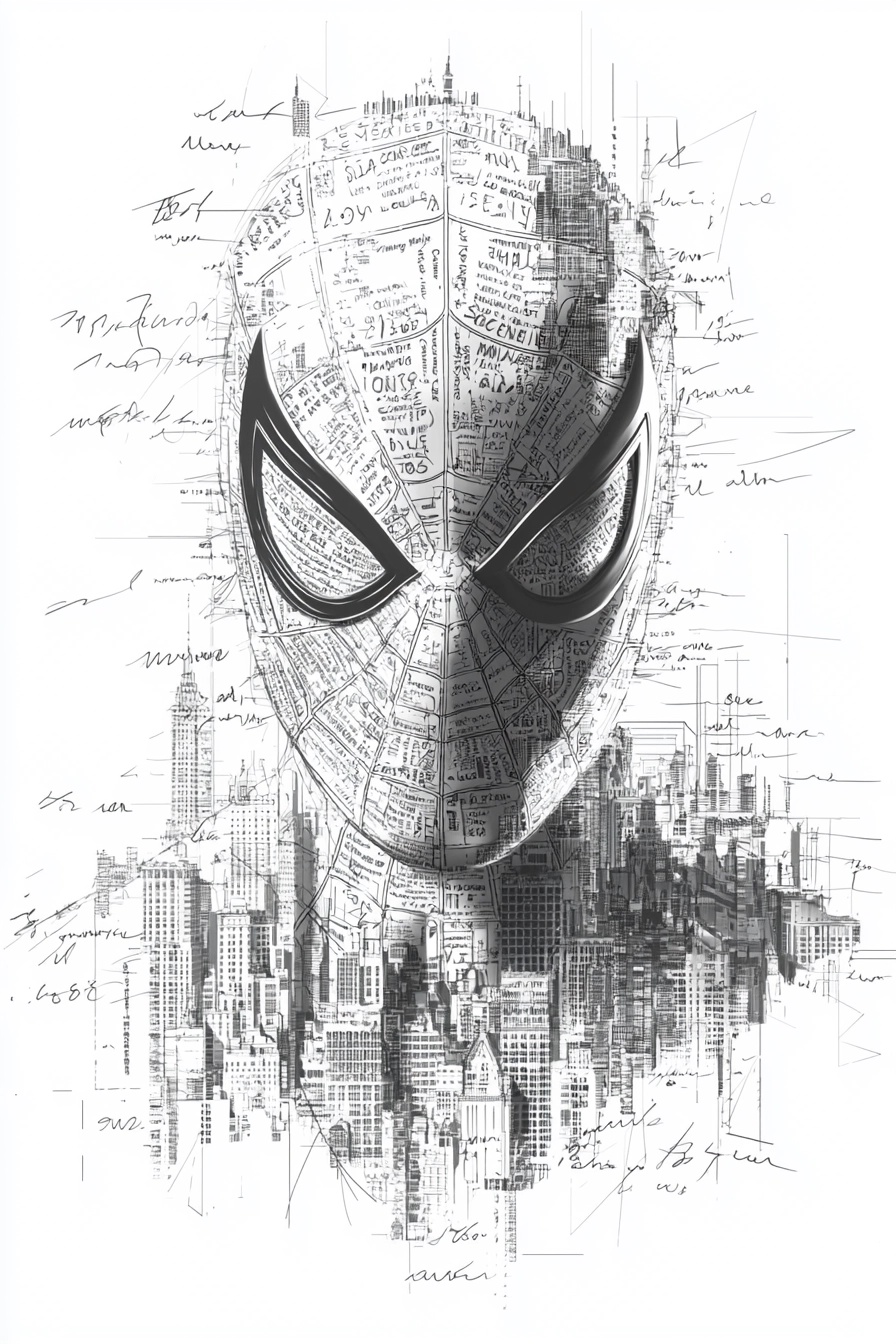 Handwritten Spider-Man Art - Unique Black & White