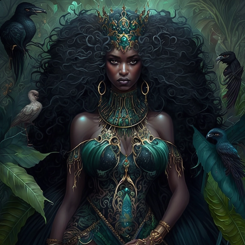 Black Queen in Peacock Fashion: Hyperrealistic Art