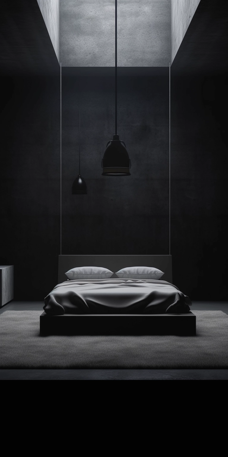 Black Abyss Bedroom: Surreal Minimalism