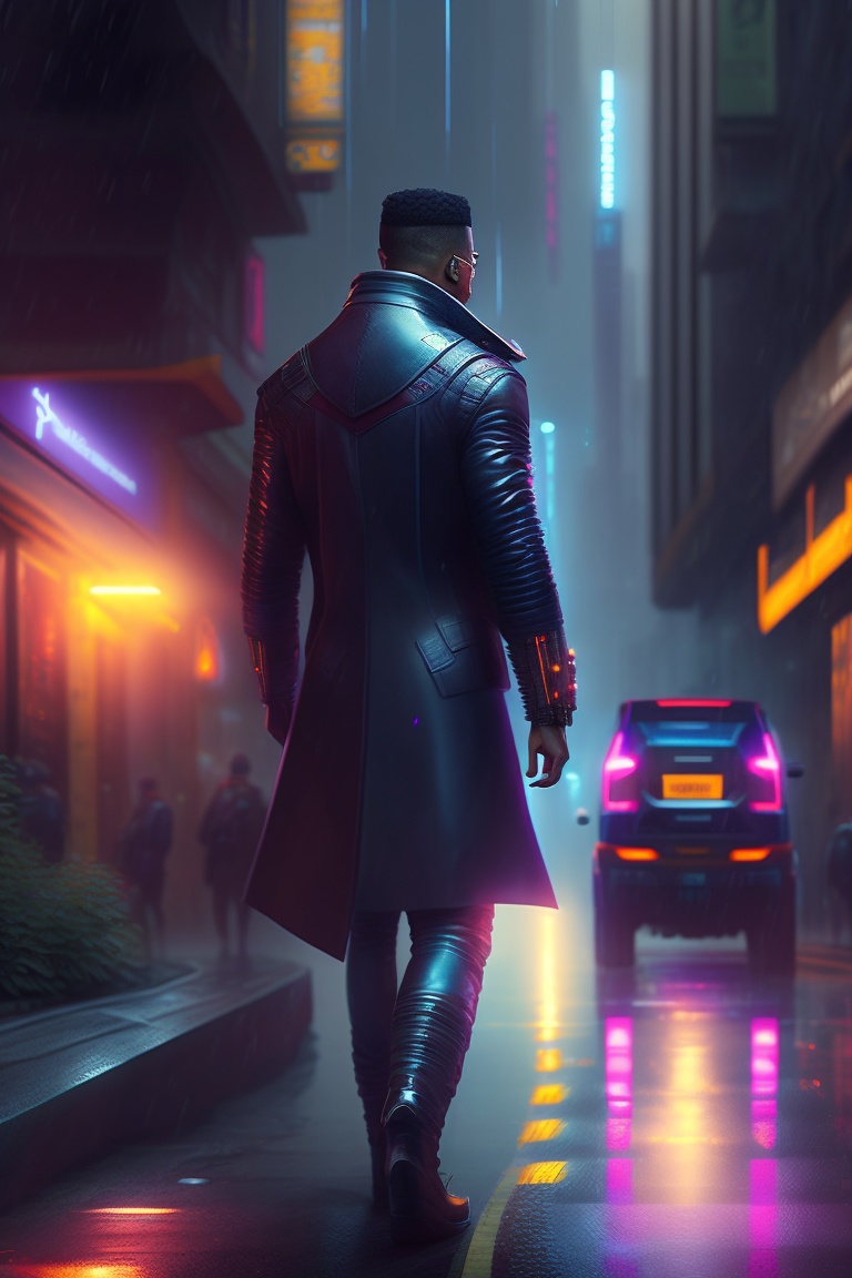 Night Rain in Futuristic City: Cyberpunk Walk