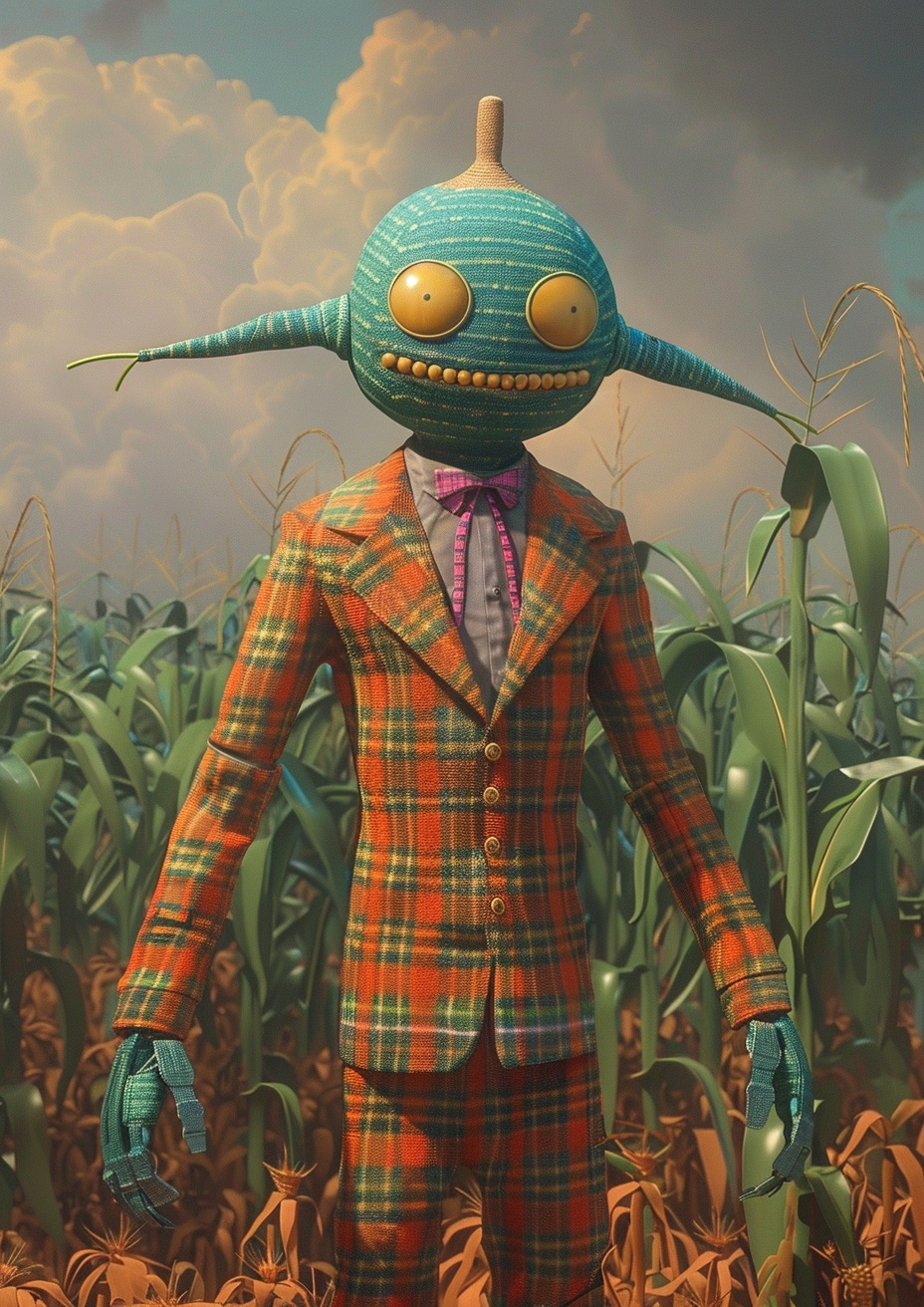 Comic Book Scarecrow: Crazyquilt Costume in Corn Field