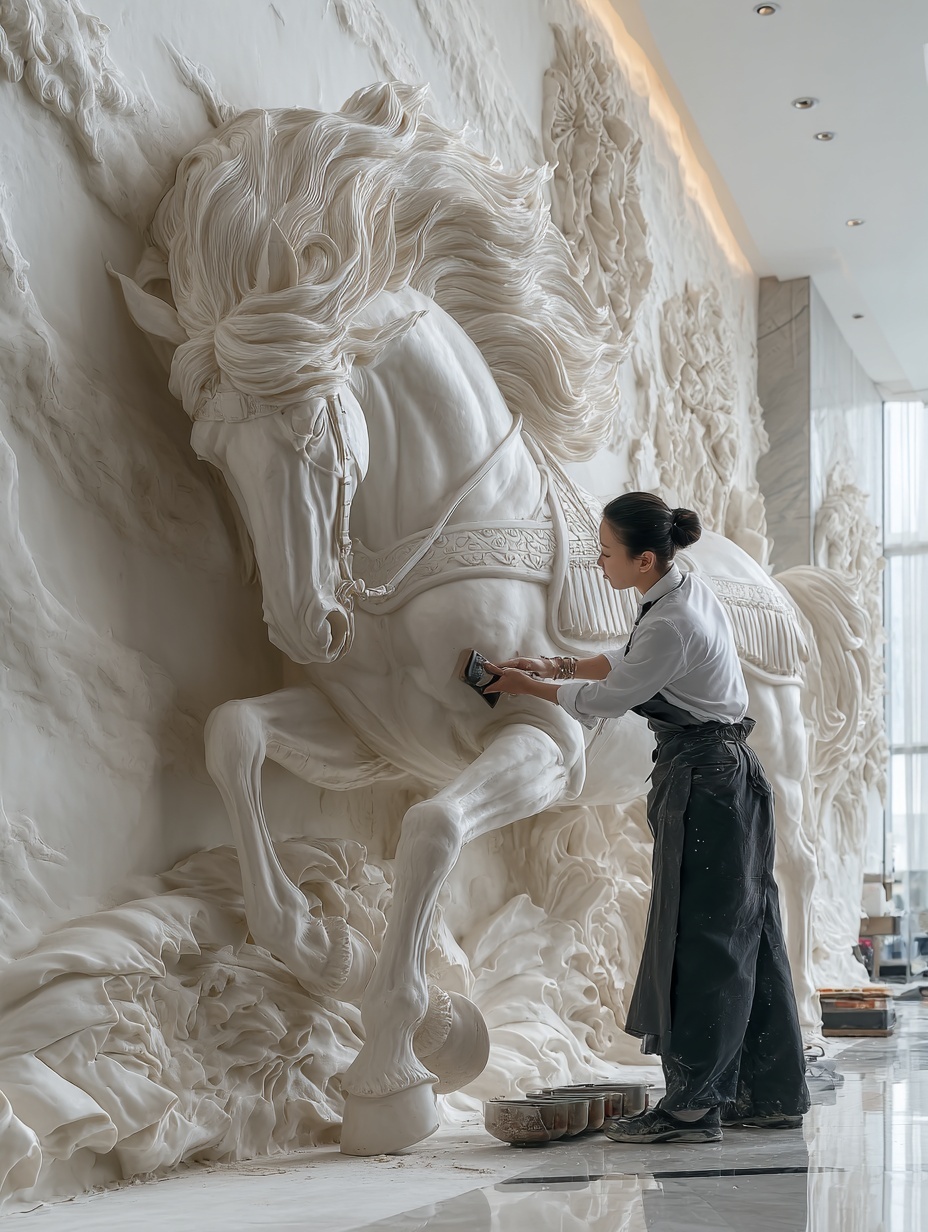 Majestic 3D Horse Relief Mural for Your Bedroom