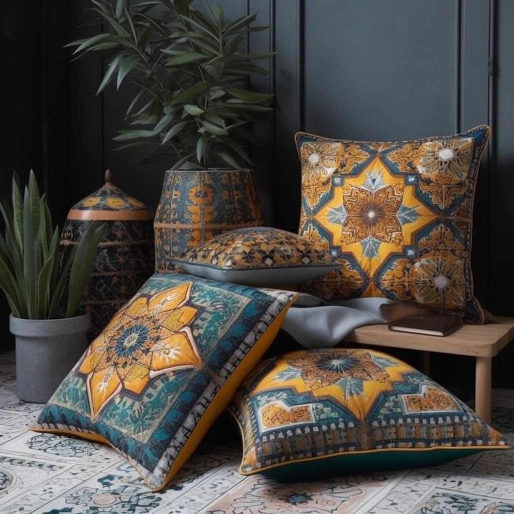 Moroccan Mosaic Cushions with Yellow Accents