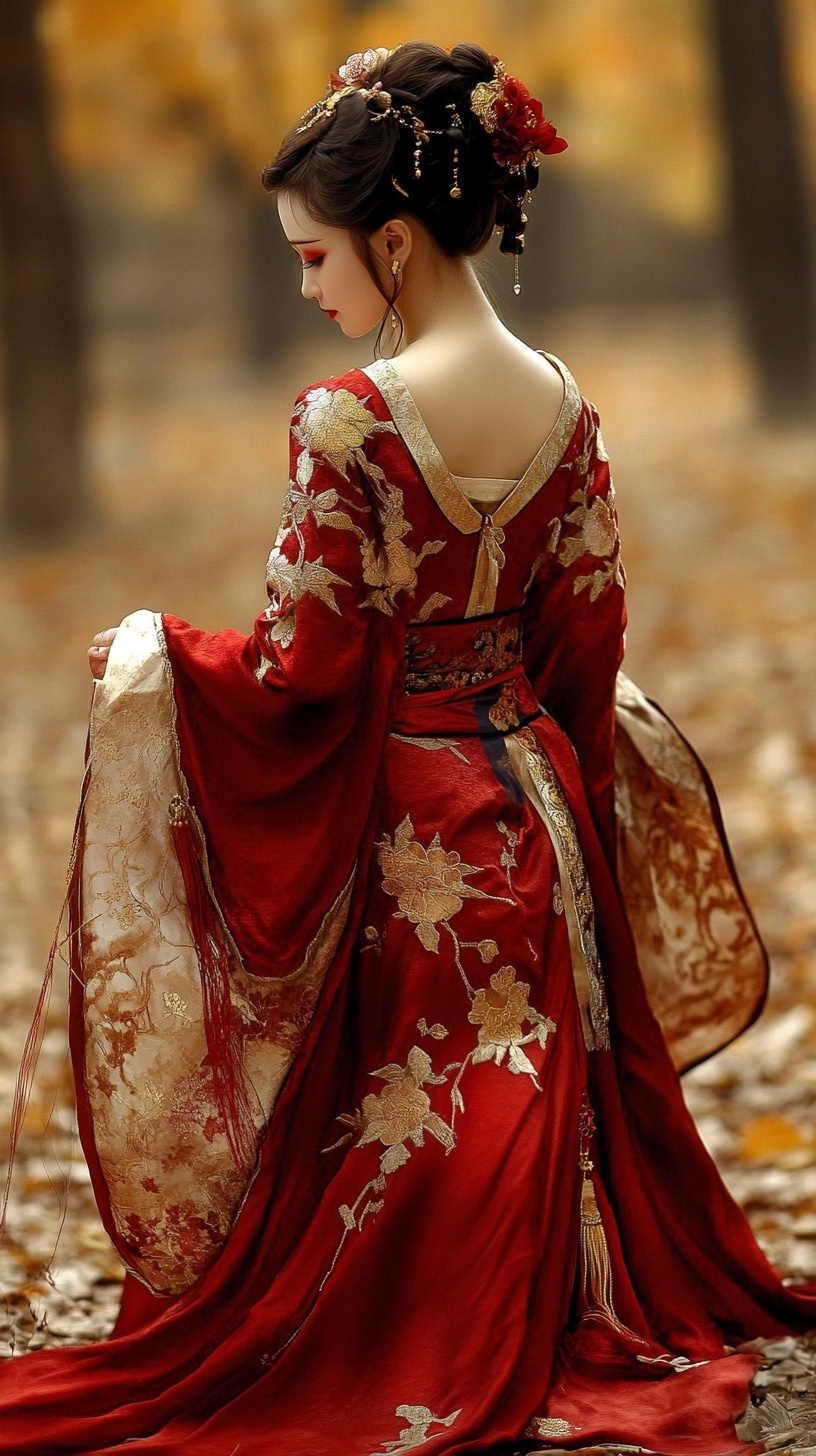 Stunning Ancient Beauty in Elegant Red Hanfu