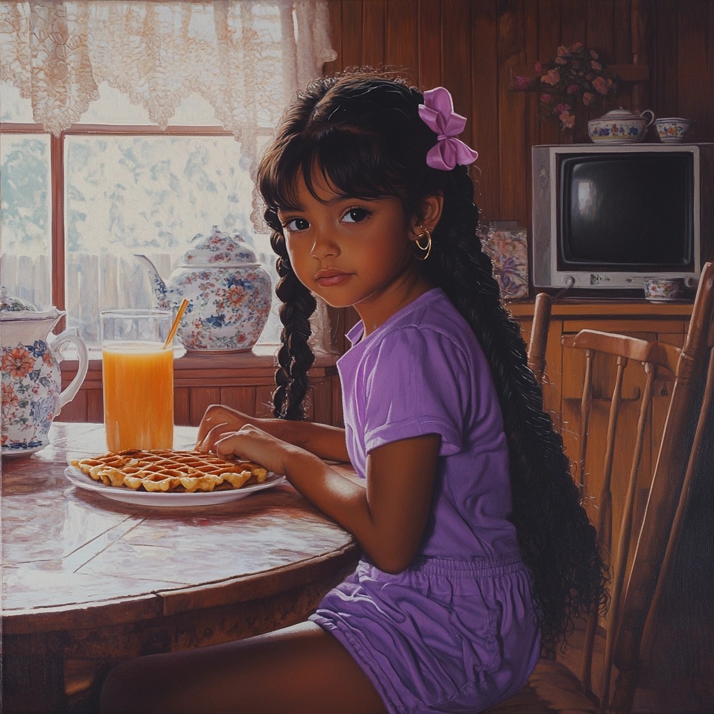 Charming 1989 Dining Scene: A Little Mexican Girl