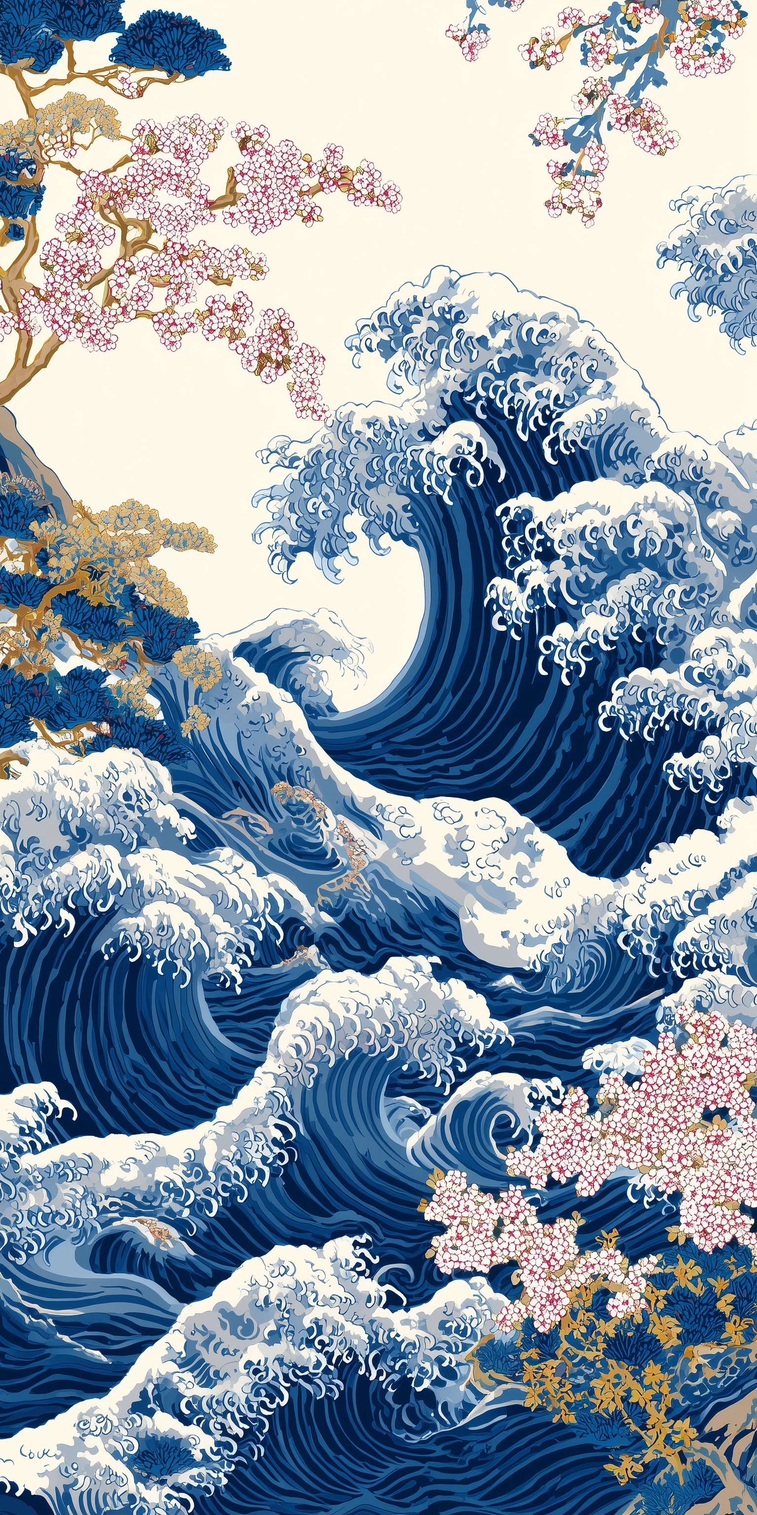 Japanese-Inspired Wave Pattern Wallpaper Design