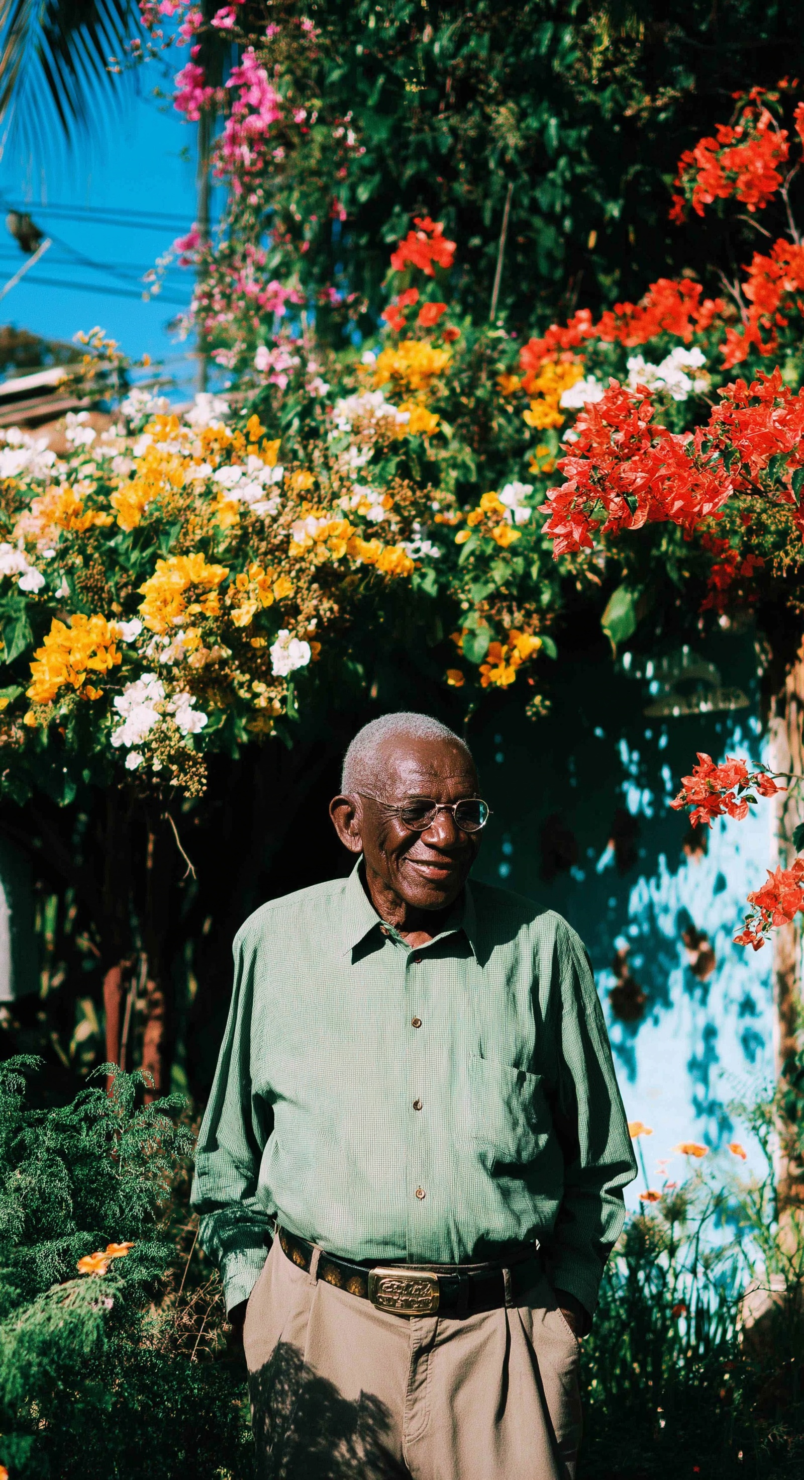Grandfather Smiling in a Beautiful Garden Portrait