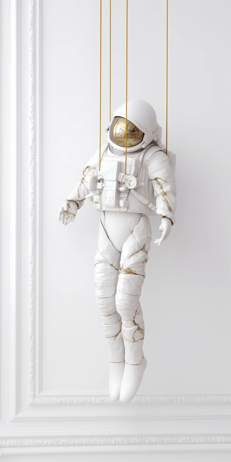 Porcelain & Gold Astronaut Marionette in Minimal Room