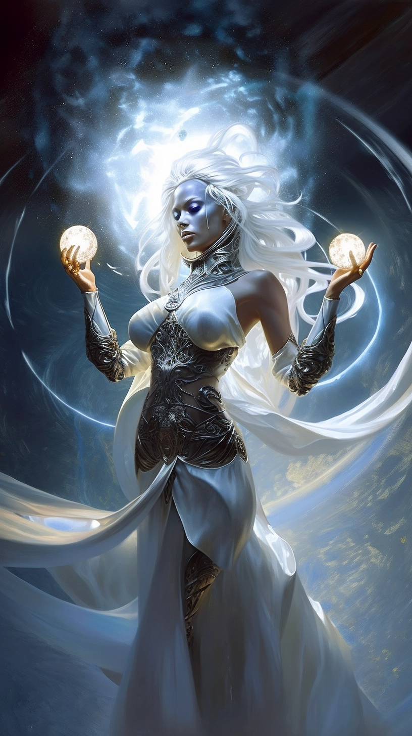 Stunning Female Ninja Mage in Cosmic Fractal Sun Magic