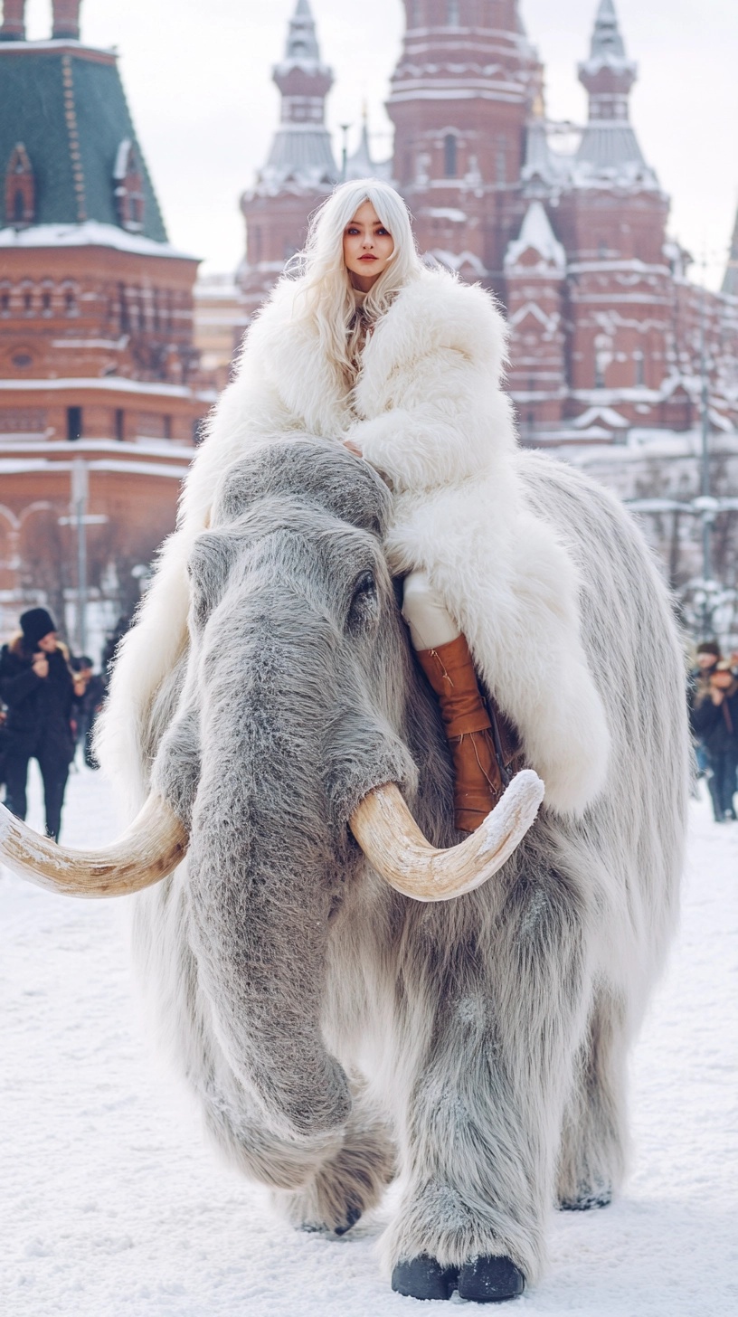 Vogue Style: White-Haired Beauty on a Mammoth