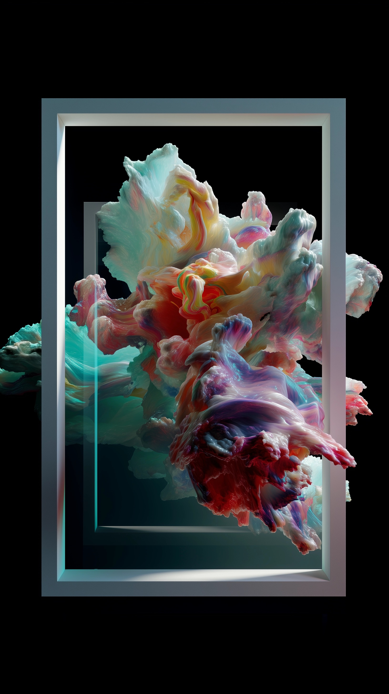 Vibrant 3D Wave Art within White Frame Design