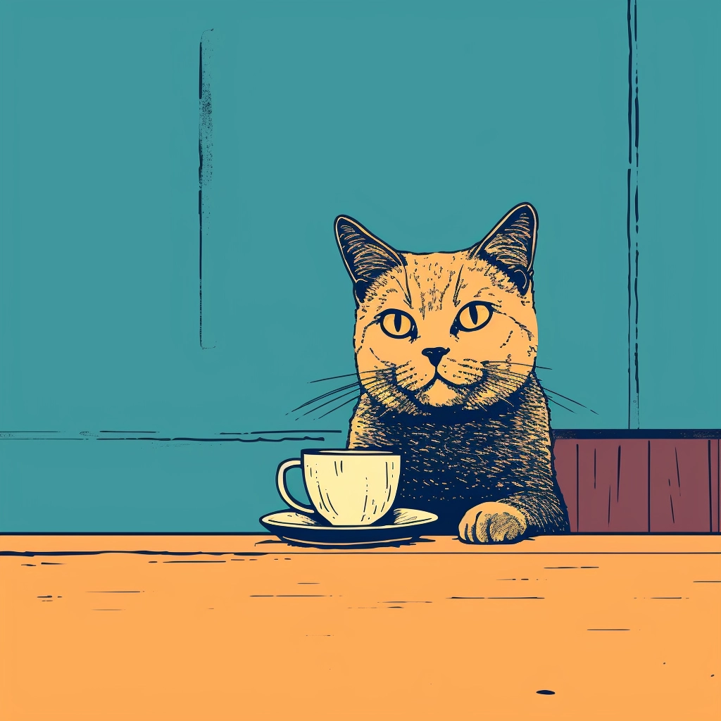 Retro Vintage Gray British Shorthair Cat: Coffee & Peach