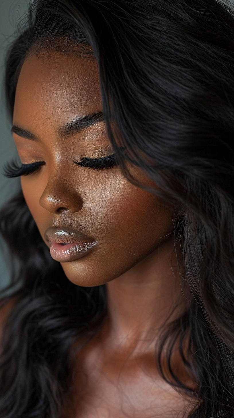 Stunning Mink Lashes: Gorgeous Black American Woman with Full Glam Makeup