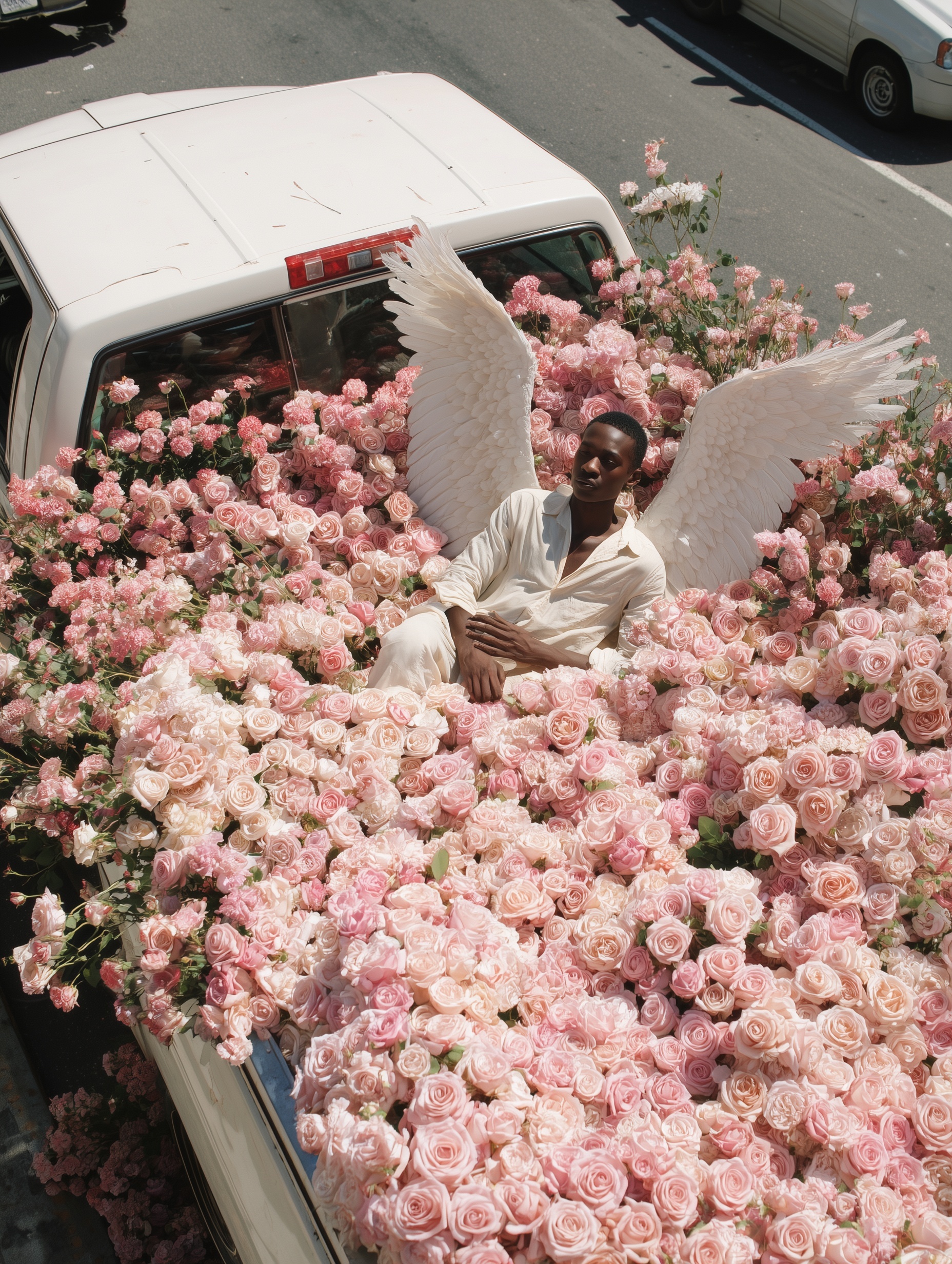 Dreamy Drone Art: Vintage Truck and Pink Roses