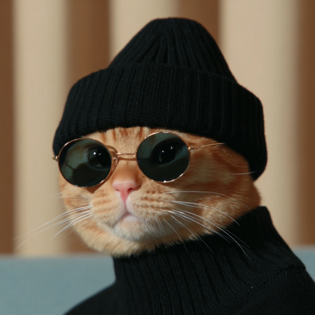 Chic Cat: Stylish Ginger with Sunglasses & Hat