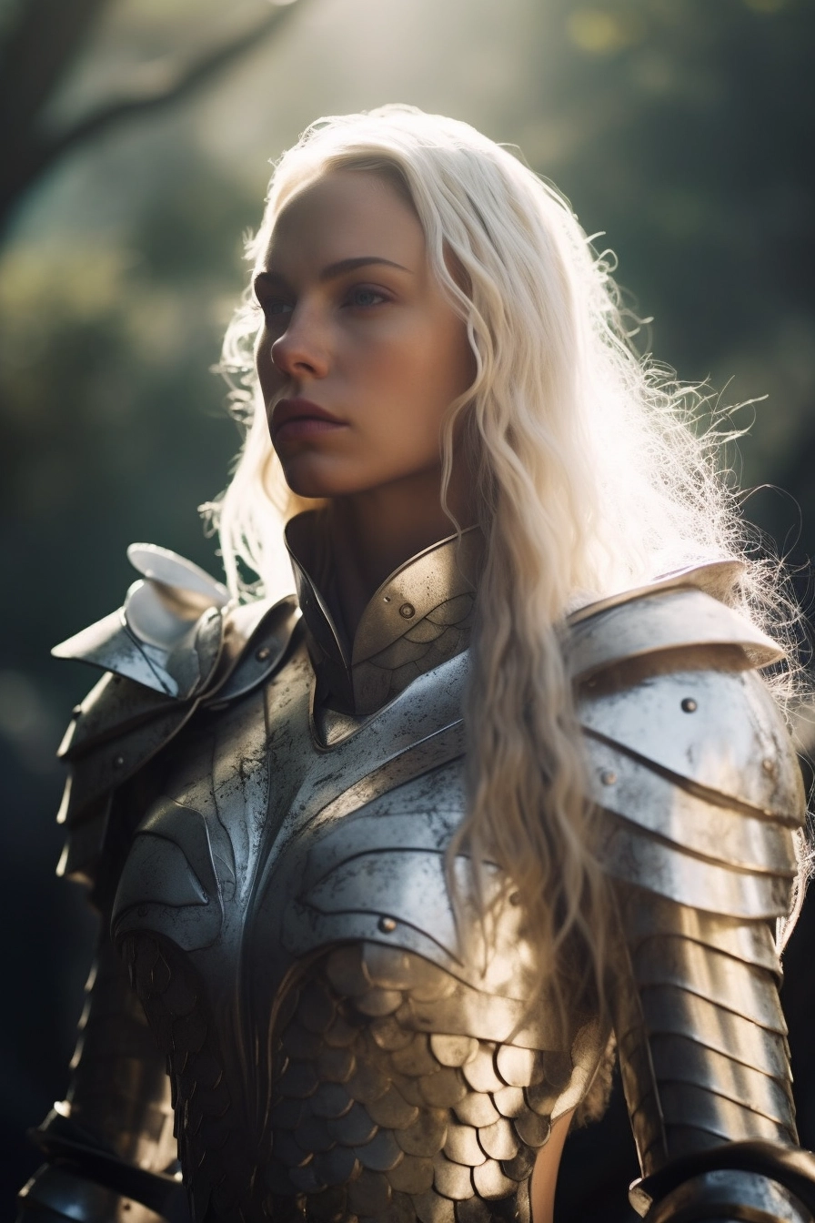 Stunning Female Paladin in Silver Plate Armour