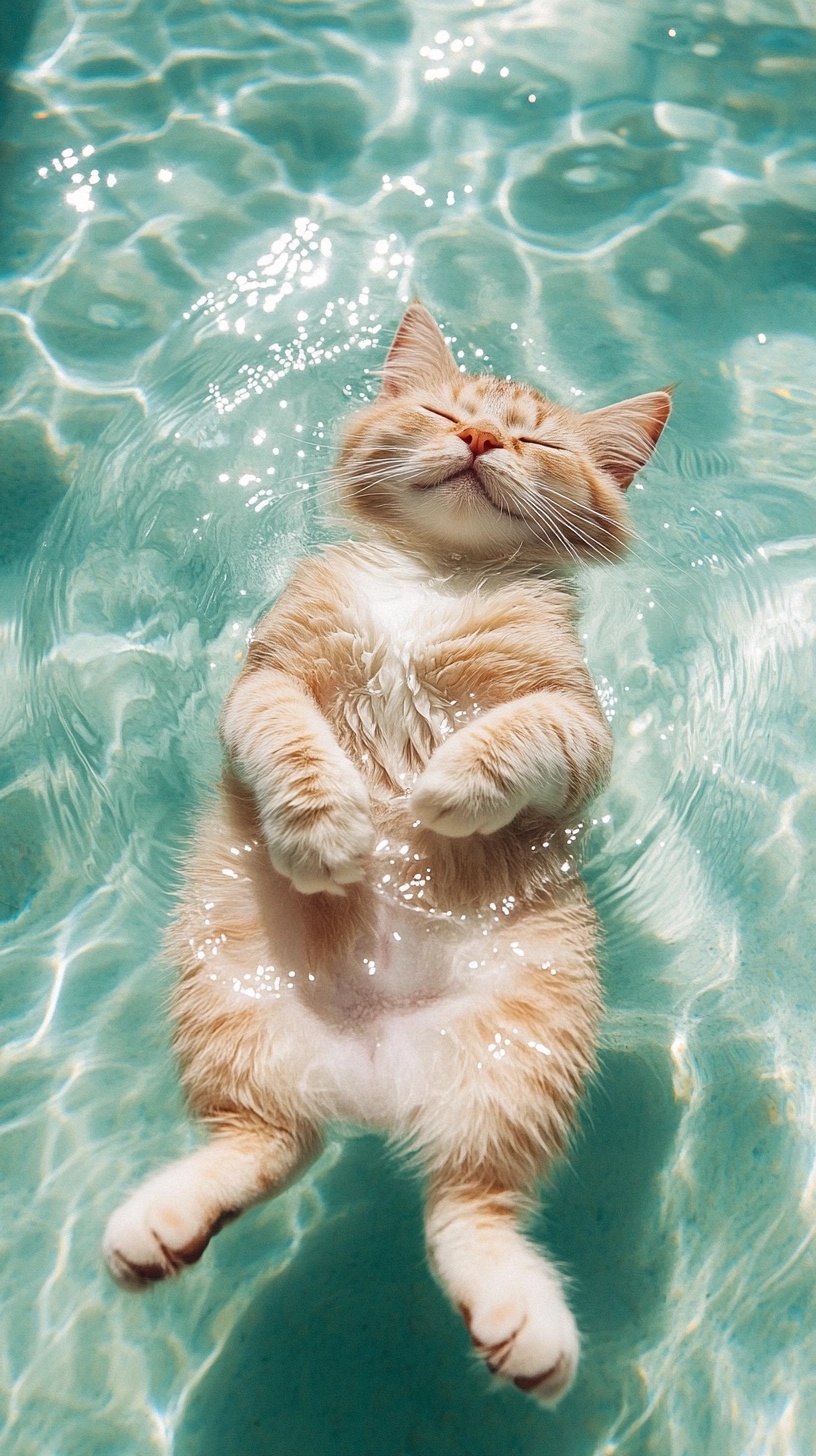 Dreamy Cat Pool Float: Y2K Aesthetic Vibes