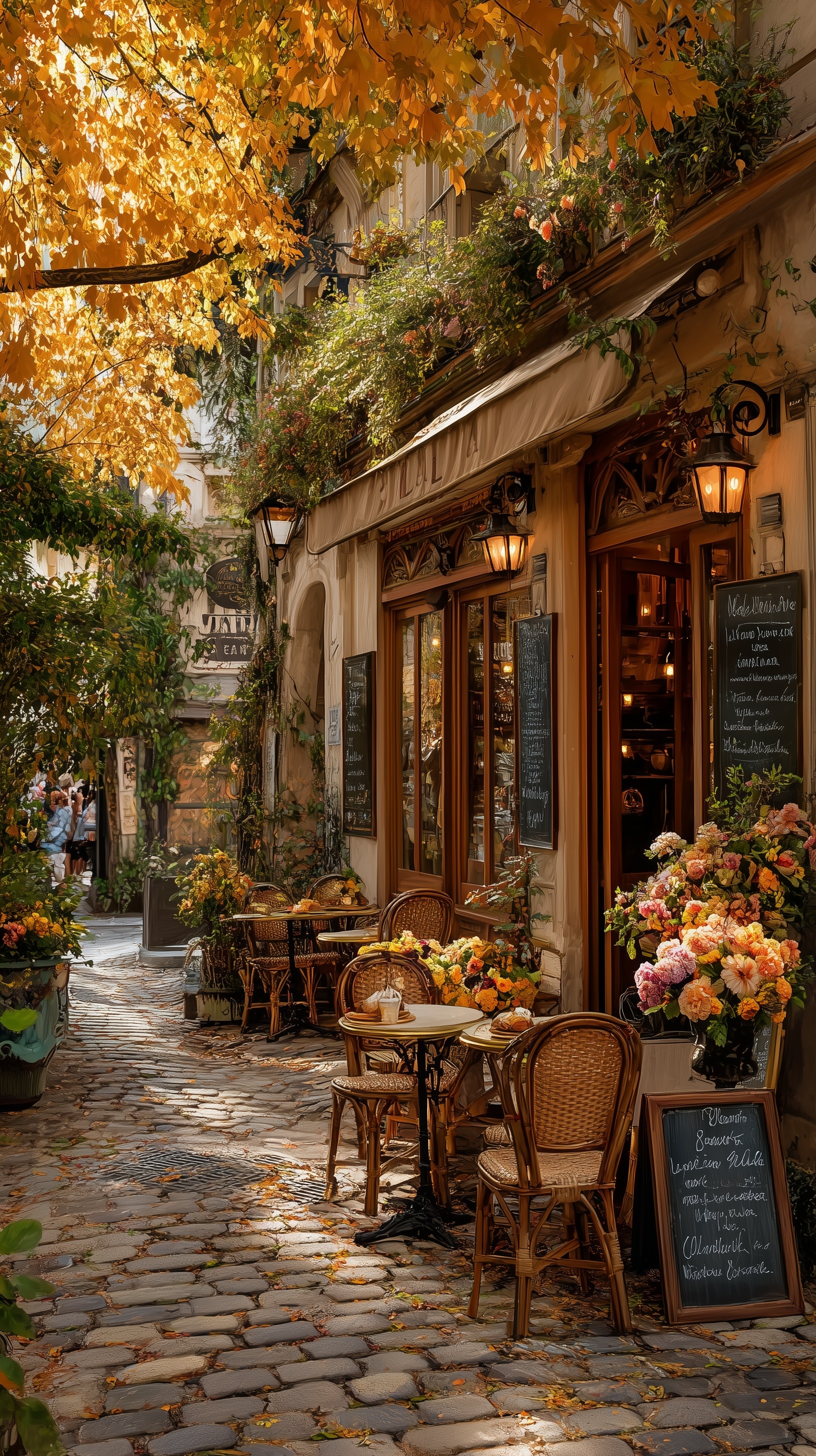 Charming Parisian Café: Autumnal Delight Awaits