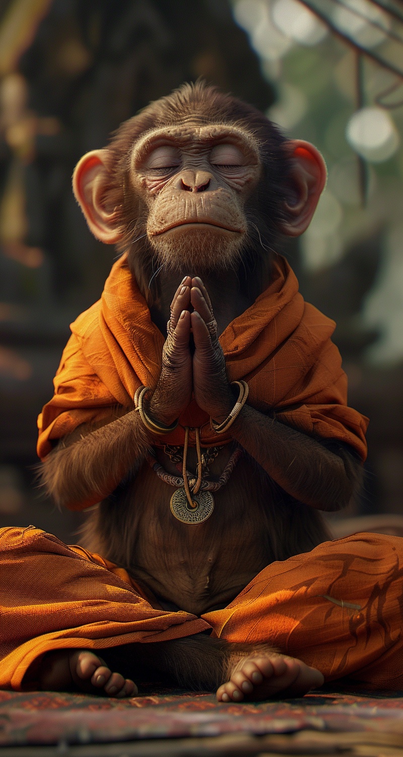 Cute Cartoon Monkey Meditating in Pixar Style