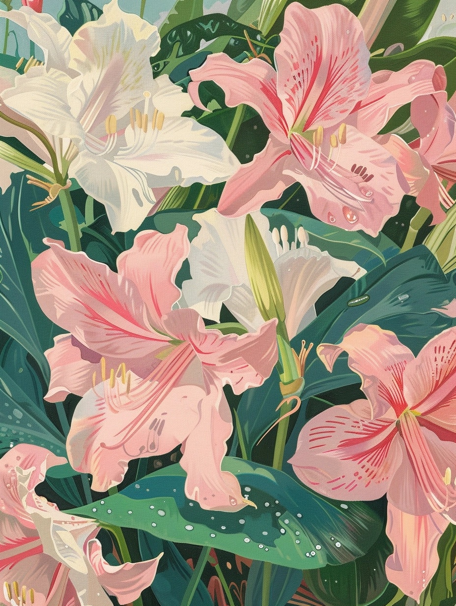 Surreal Hippeastrum Elegance: Retro Pulp Artistry