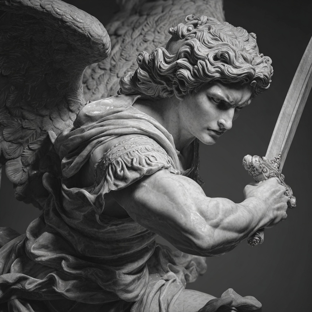 Stunning Archangel Michael Marble Sculpture - Museum Quality