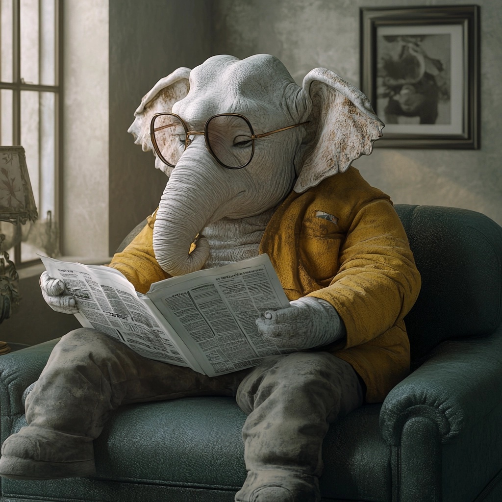 Stylish Elephant in Spectacles Relaxing at Home