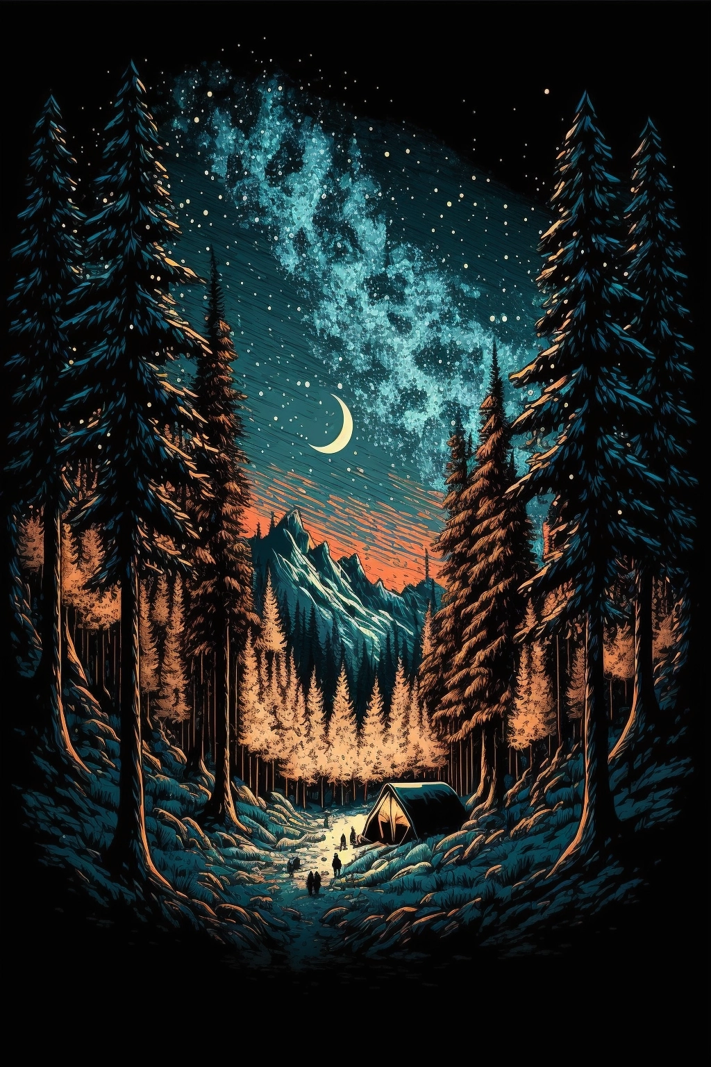 Starry Night in Snowy Forest Glade