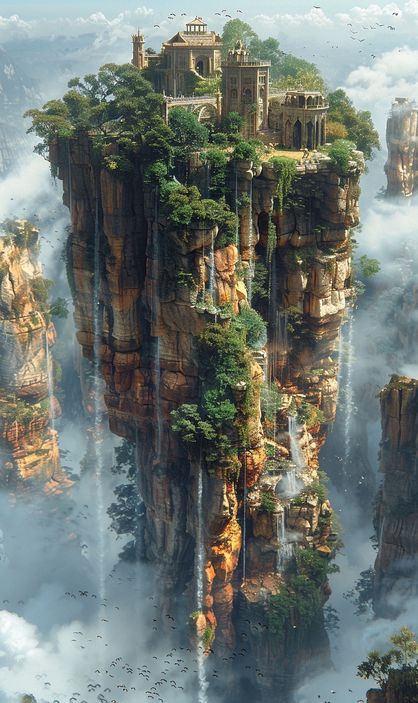 Mystical Floating Island With Towering Structures • PromptDen