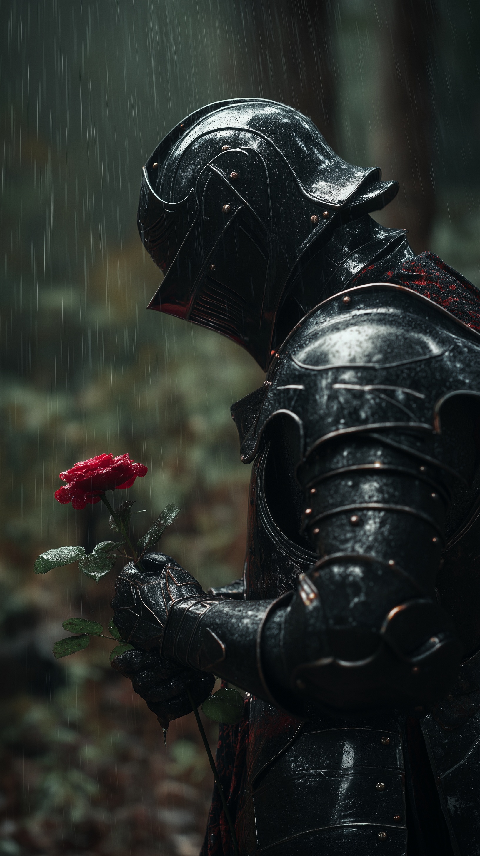 Melancholic Knight in Rainy Dark Fantasy