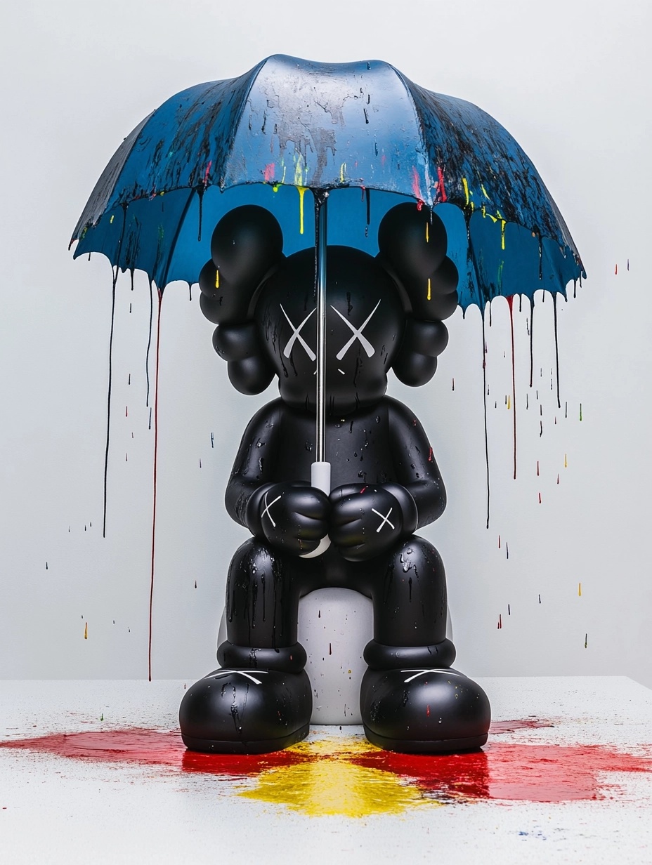 KAWS: Dark Elegance with Colorful Rain