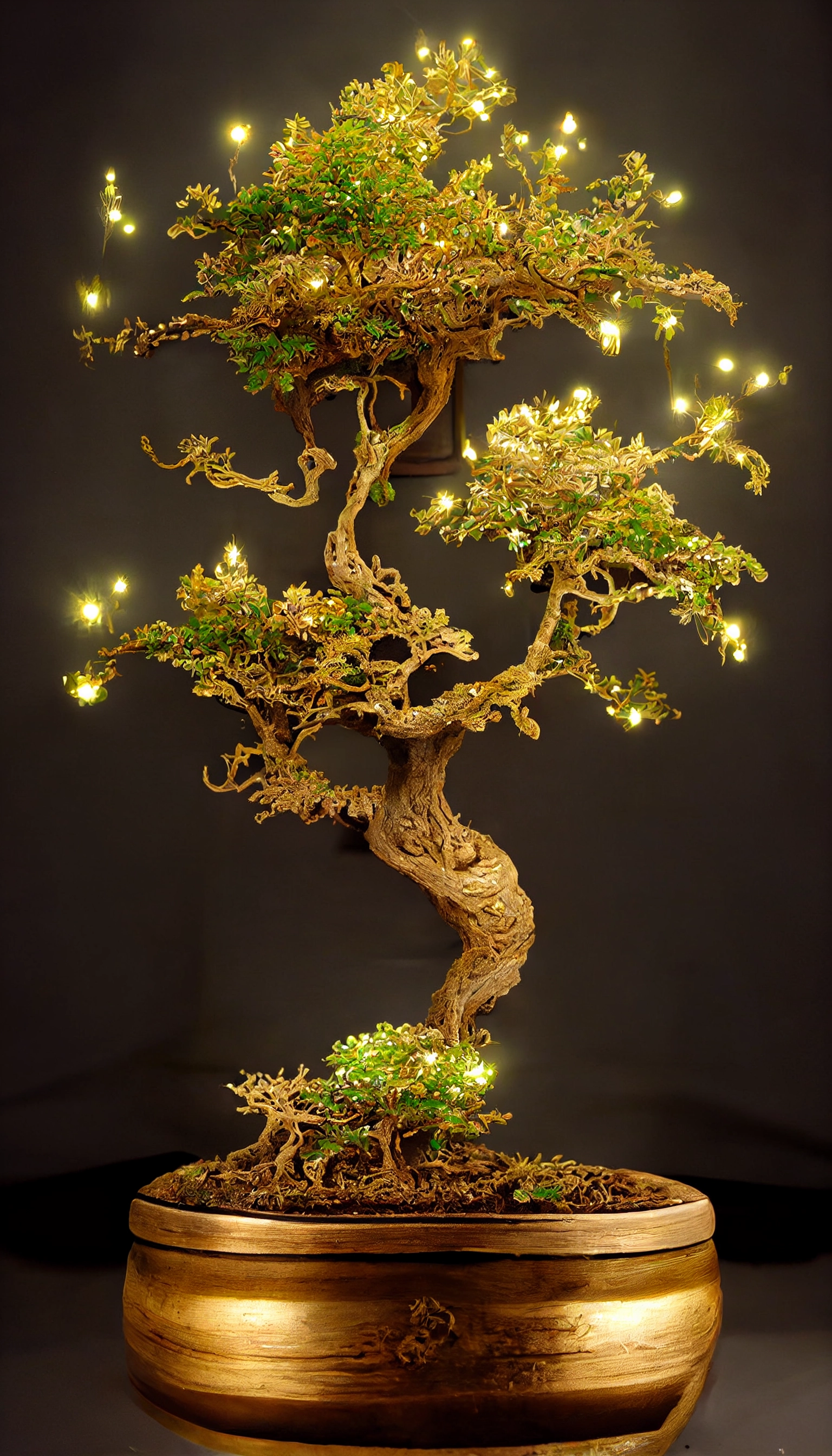 Golden Bonsai Tree with Fairy Lights & Mist