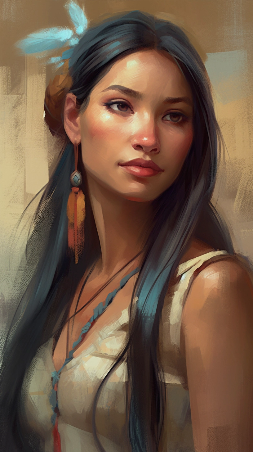 Cute Pocahontas Oil Painting with Pastel Highlights