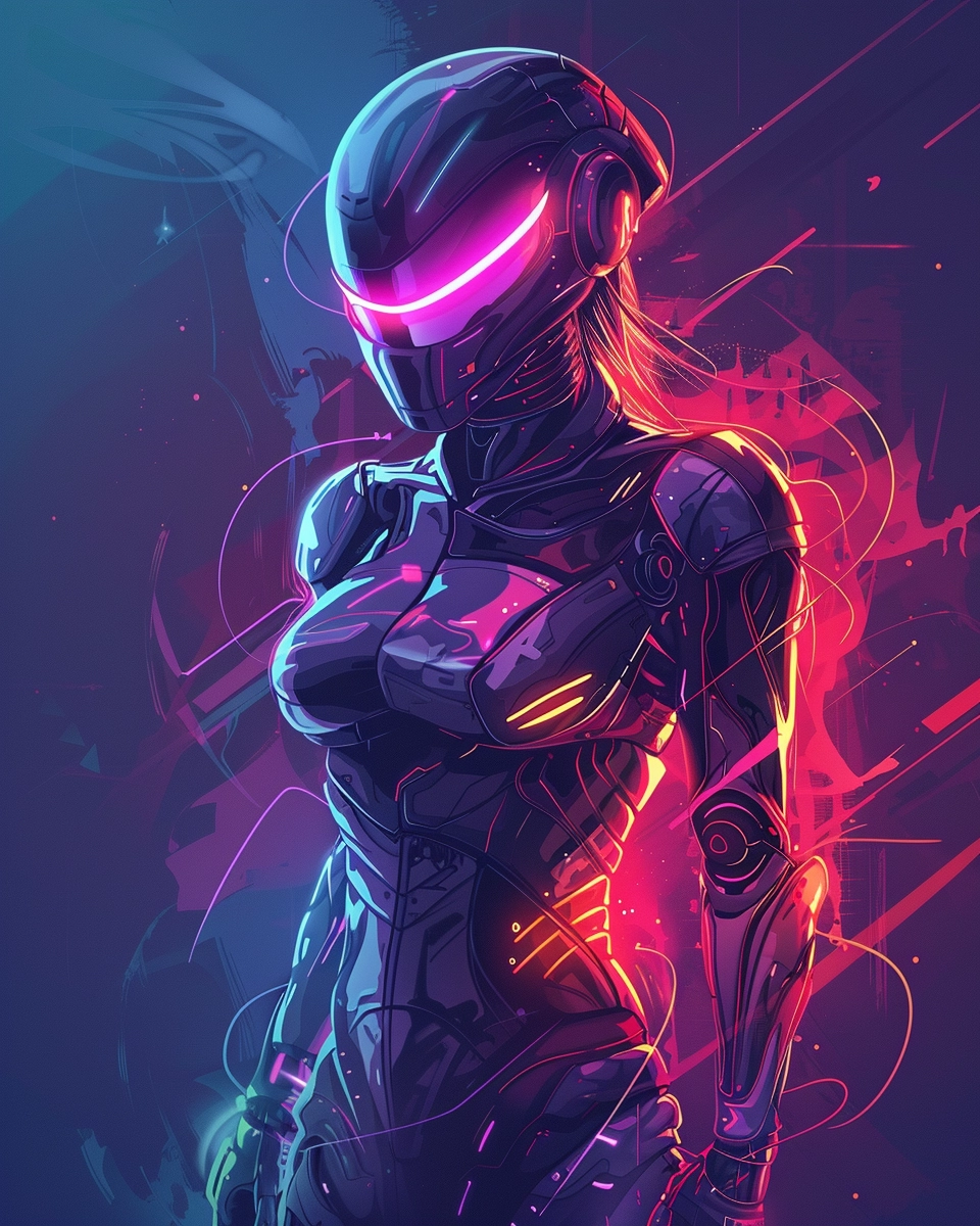 Neon Cyber Warrior: Iconic Vector Graphic Art