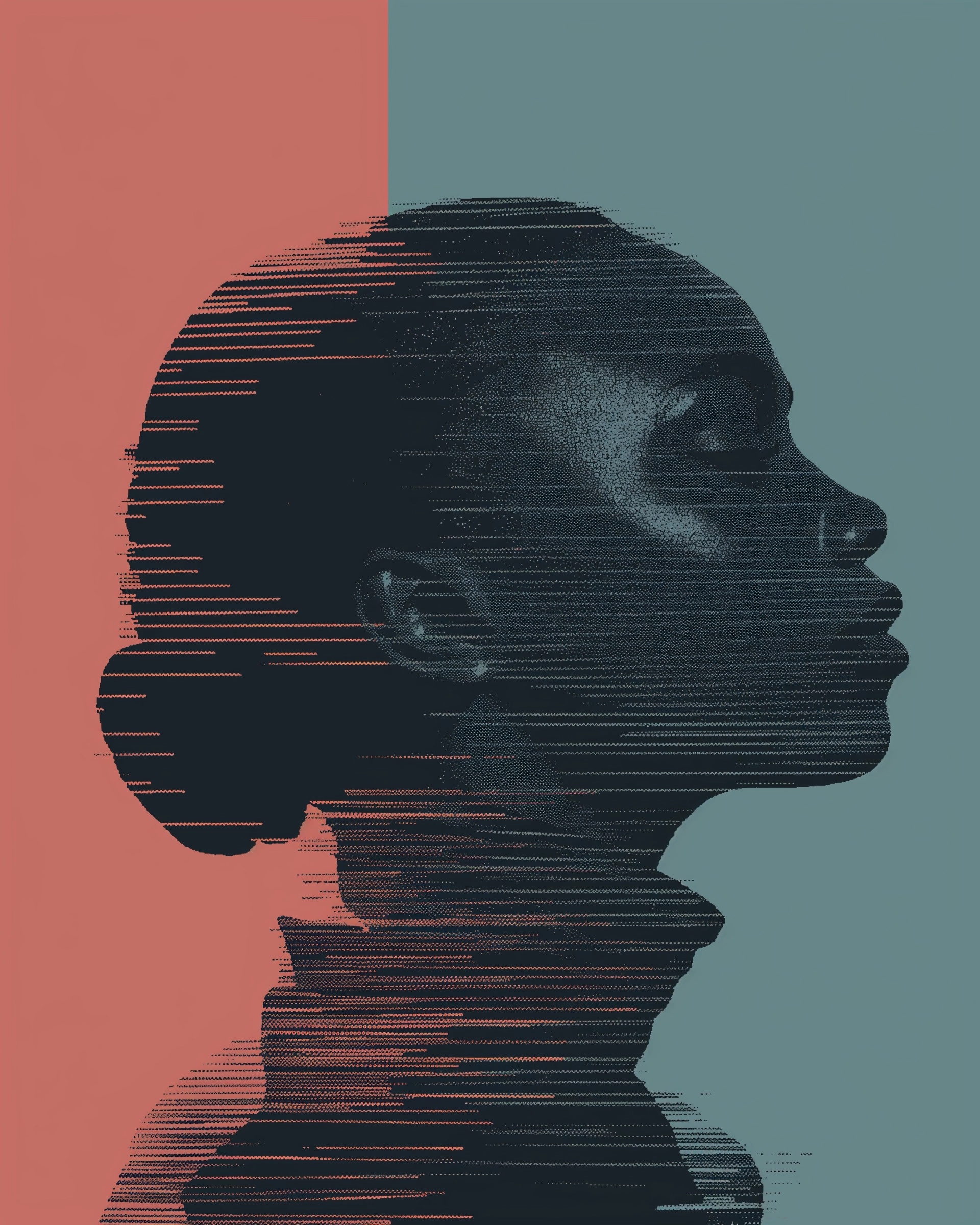 Minimalist Digital Glitch Illustration of a Woman