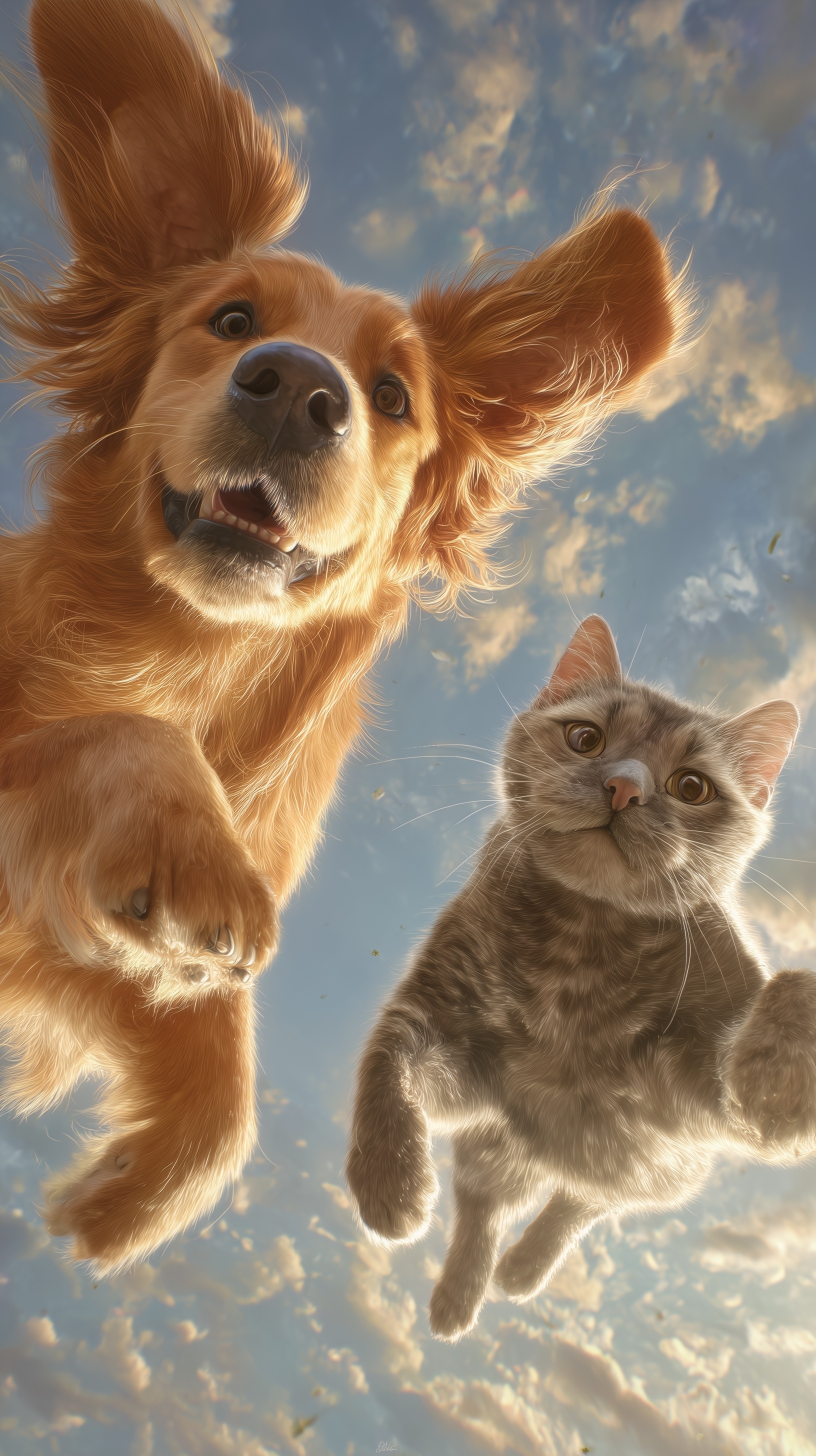Joyful Pets in a Gravity-Defying Jump