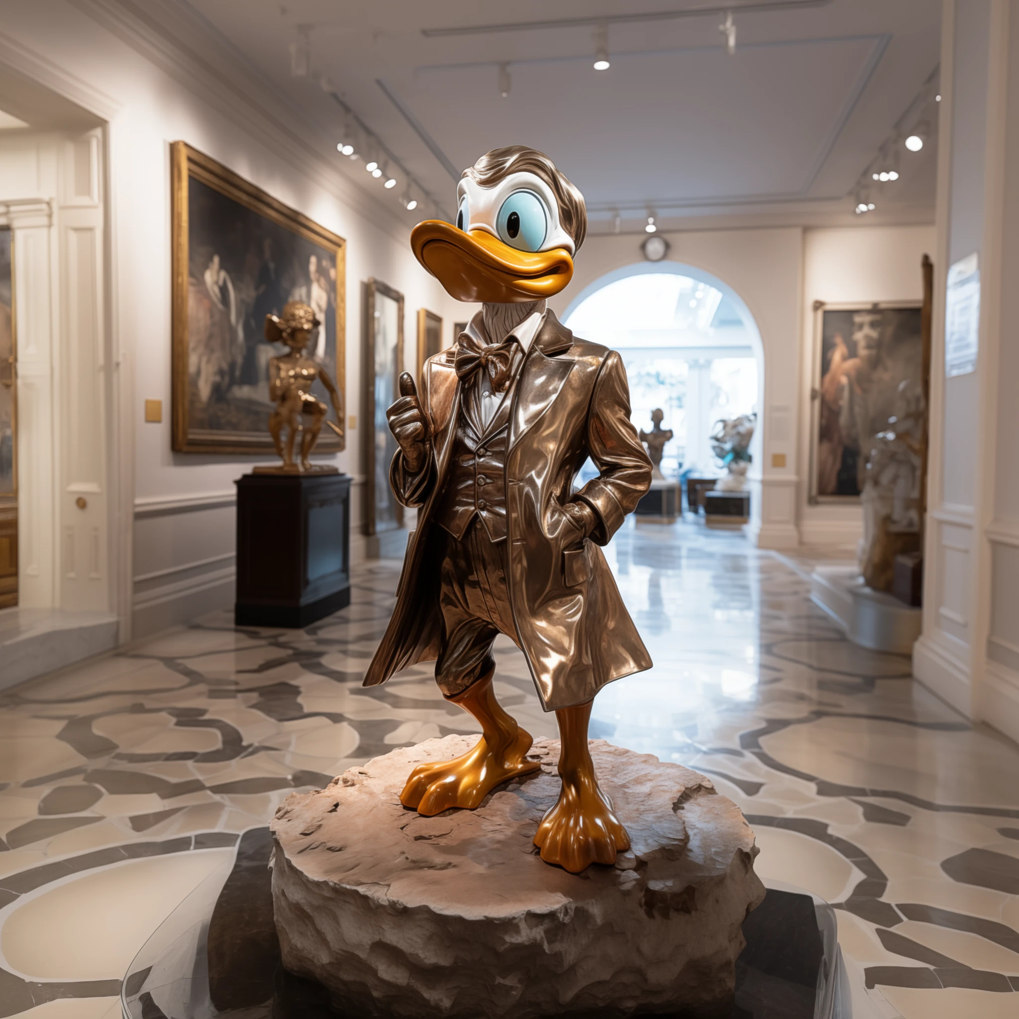 Exquisite Scrooge McDuck Bronze Sculpture: Aesthetic Art Admired in Classy Gallery