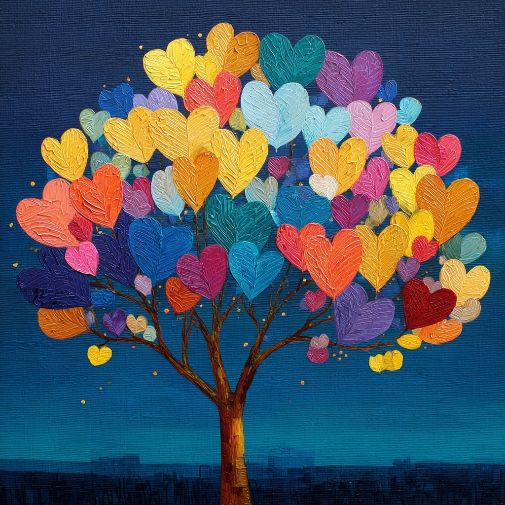 Vibrant Heart-Shaped Leaf Tree Art